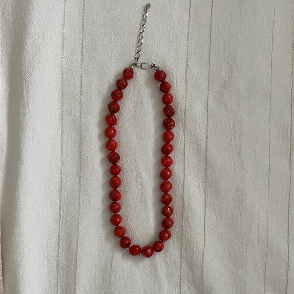 Jay King signed sterling red coral beaded necklace